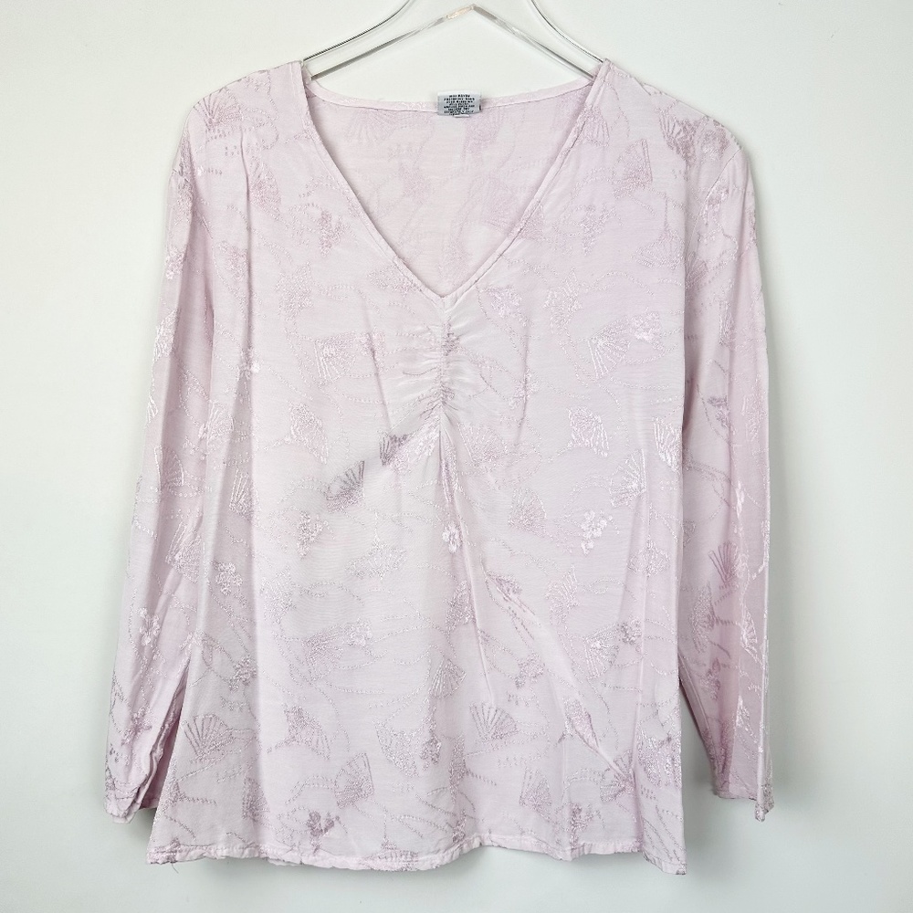 CP Shades Lilac Rose Jacquard V Neck Blouse Tunic Medium